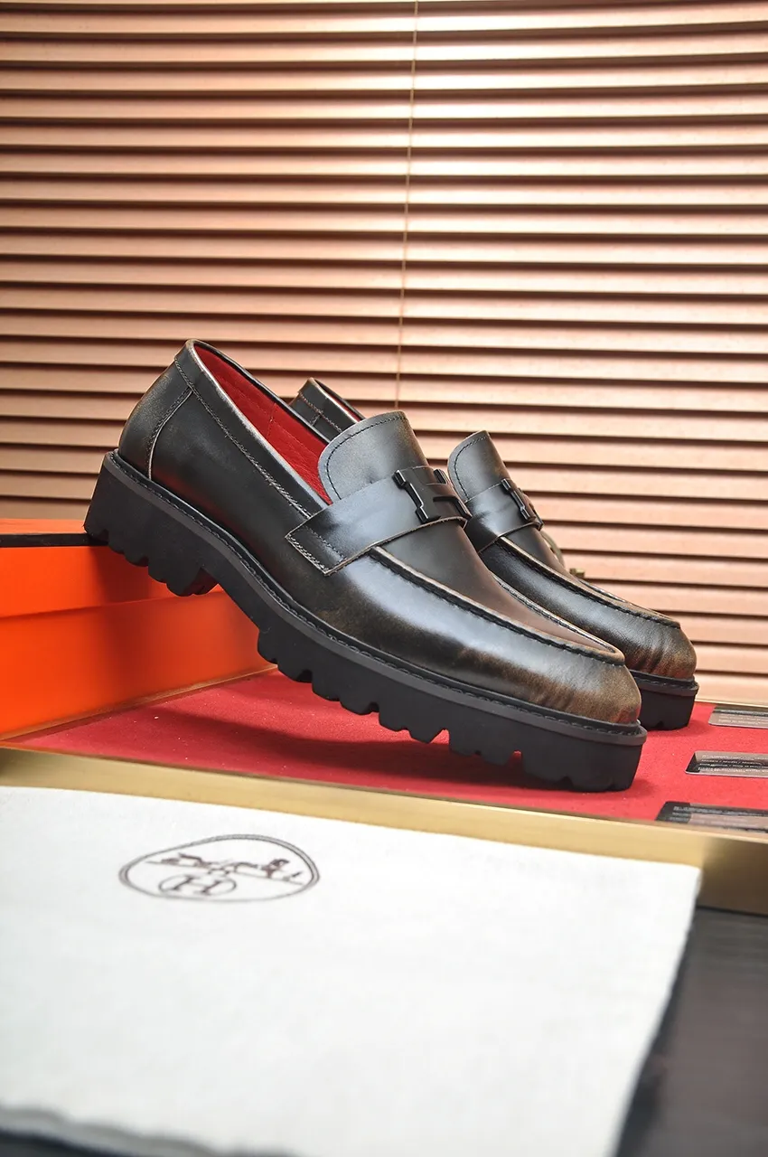 Men's Men's Shoes💰560💶[[HERMES]] (High-end Niuli) New 🍀 HERMES - top version of Ferragamo's classic casual leather shoes! Made of imported original cowhide, the inner top layer is comfortable cowhide lining! Original wear-resistant rubber outsole! High quality products! Code number 38-45 (45 customized)